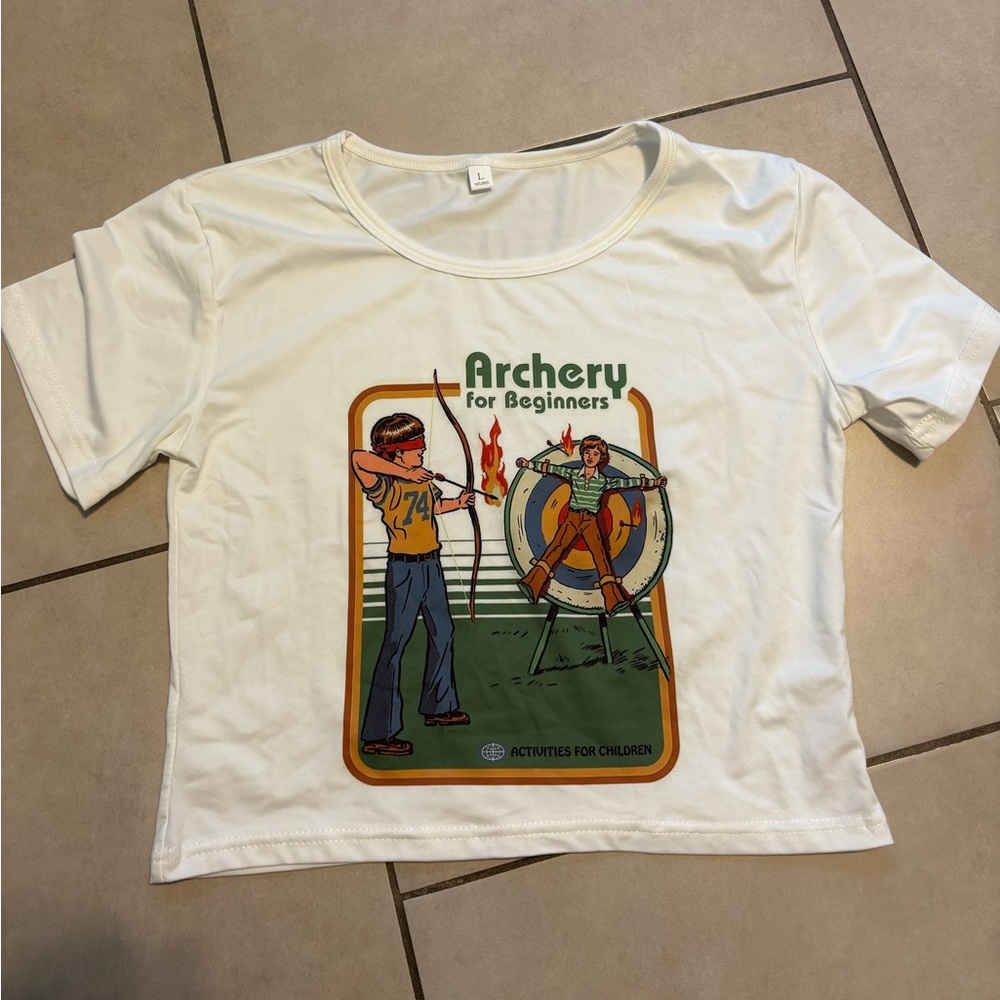 White short sleeve t tee shirt crop top archery for beginners white graphic